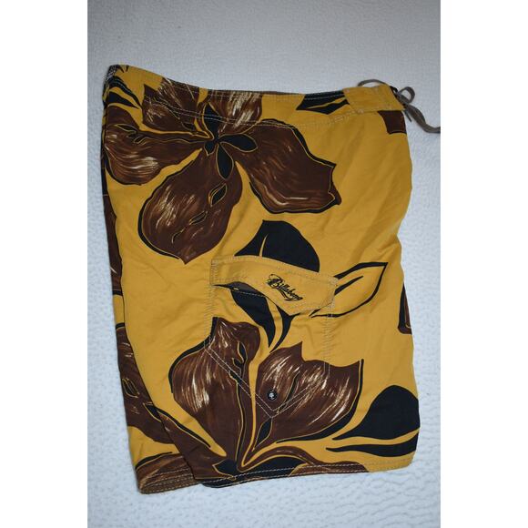 Billabong Swimming Cargo Board Shorts Mens Size 34 Yellow Brown Floral - Picture 1 of 8